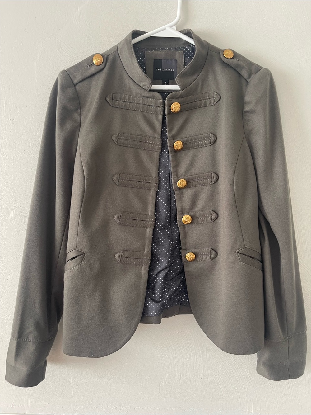 The Limited Olive Military-Inspired Blazer with Gold Buttons